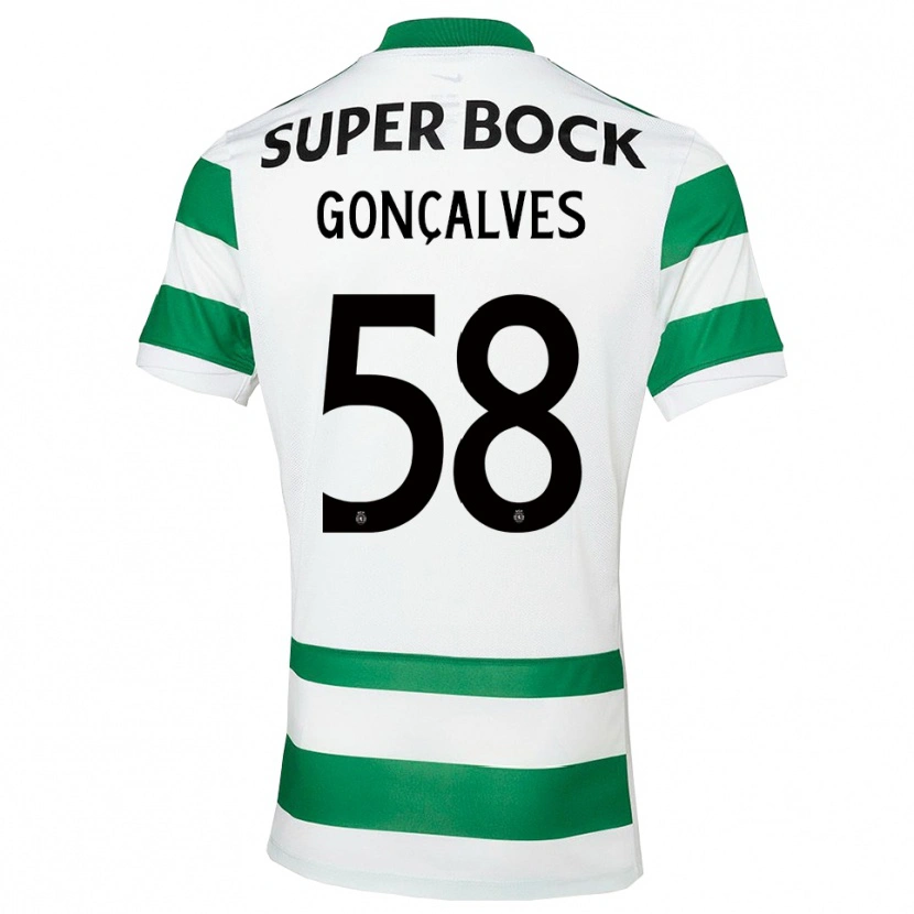 Danxen Barn Flávio Gonçalves #58 Grön Vit Hemmatröja Matchtröjor 2025/26 Tröjor T-Tröja