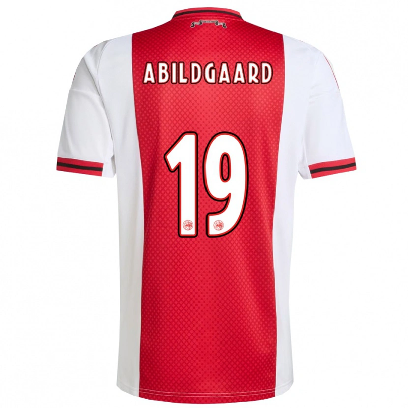 Danxen Barn Lasse Abildgaard #19 Röd Vit Hemmatröja Matchtröjor 2025/26 Tröjor T-Tröja