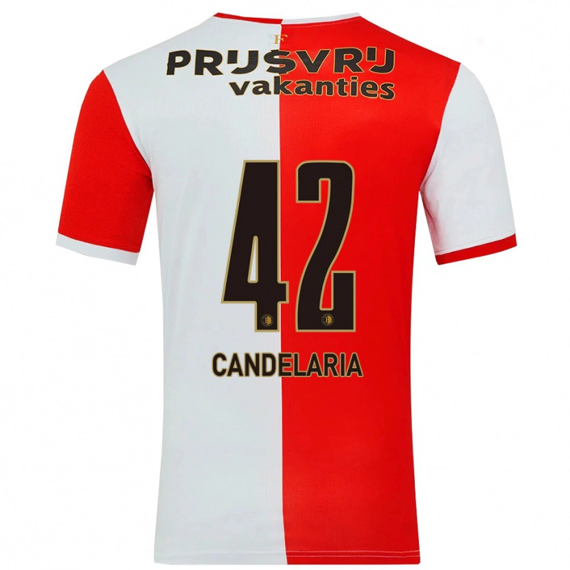 Danxen Barn Jayden Candelaria #42 Röd Vit Hemmatröja Matchtröjor 2025/26 Tröjor T-Tröja