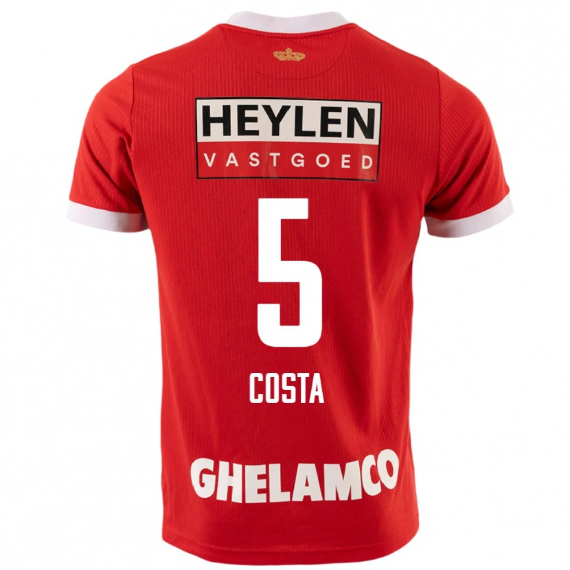 Danxen Barn Ayrton Costa #5 Röd Vit Hemmatröja Matchtröjor 2025/26 Tröjor T-Tröja