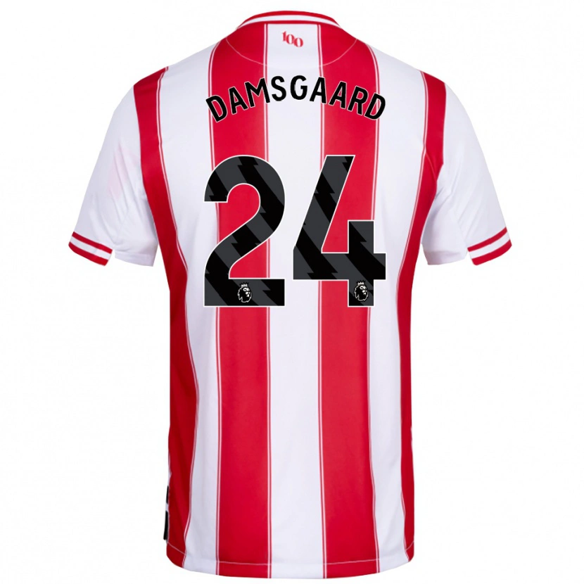 Danxen Barn Mikkel Damsgaard #24 Röd Vit Hemmatröja Matchtröjor 2025/26 Tröjor T-Tröja