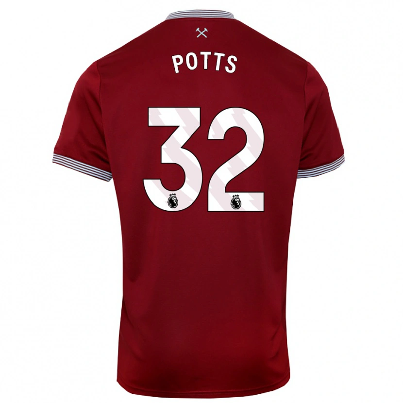 Danxen Barn Freddie Potts #32 Vinröd Vit Hemmatröja Matchtröjor 2025/26 Tröjor T-Tröja