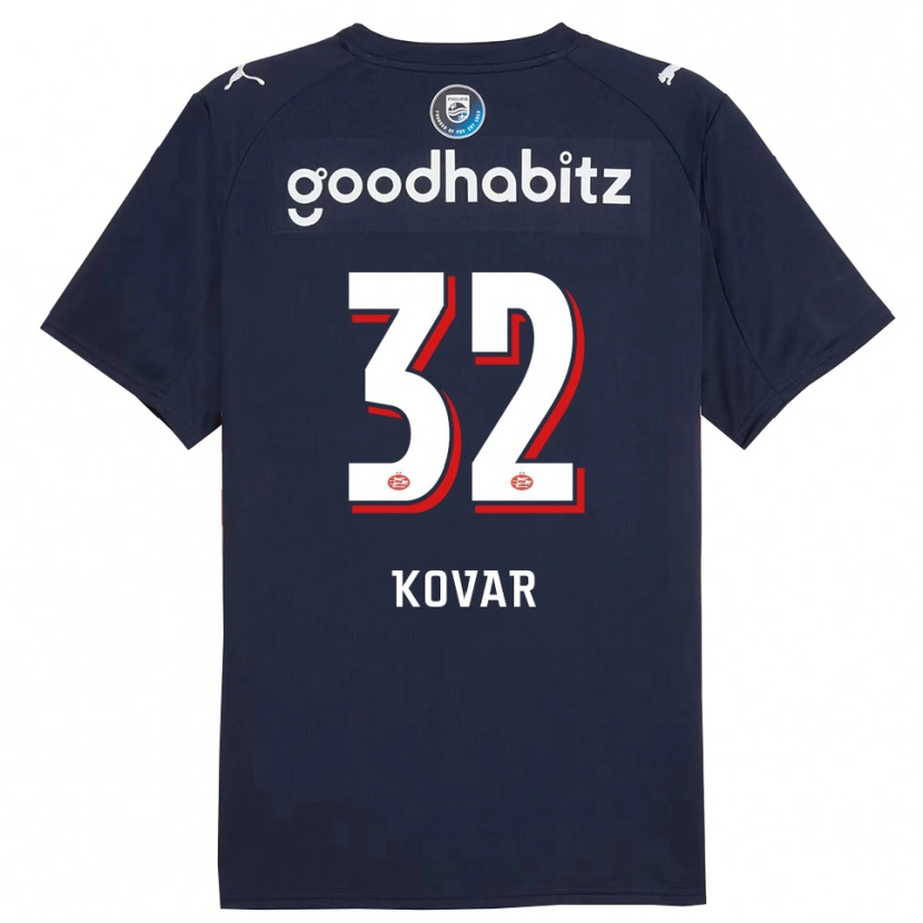 Danxen Barn Matej Kovar #32 Marinblå Vit Bortatröja Matchtröjor 2025/26 Tröjor T-Tröja