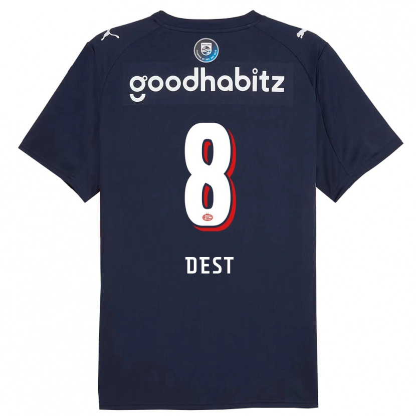 Danxen Barn Sergiño Dest #8 Marinblå Vit Bortatröja Matchtröjor 2025/26 Tröjor T-Tröja