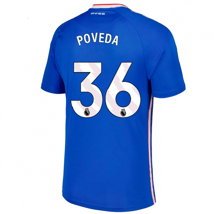 Danxen Barn Ian Poveda #36 Blå Vit Bortatröja Matchtröjor 2025/26 Tröjor T-Tröja