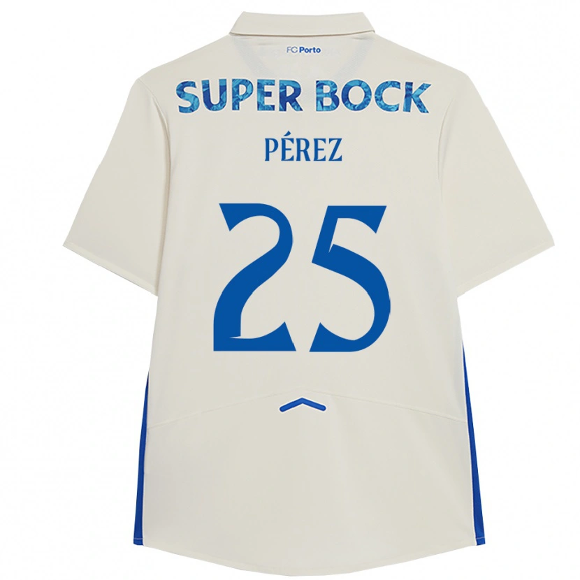 Danxen Barn Tomás Pérez #25 Vit Blå Tredjesatsen Matchtröjor 2025/26 Tröjor T-Tröja