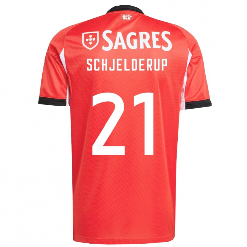 Danxen Män Andreas Schjelderup #21 Röd Vit Hemmatröja Matchtröjor 2025/26 Tröjor T-Tröja