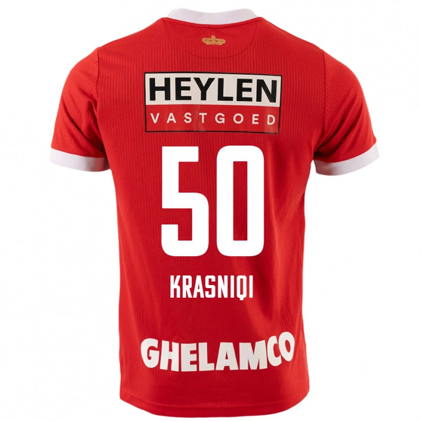 Danxen Män Laurit Krasniqi #50 Röd Vit Hemmatröja Matchtröjor 2025/26 Tröjor T-Tröja