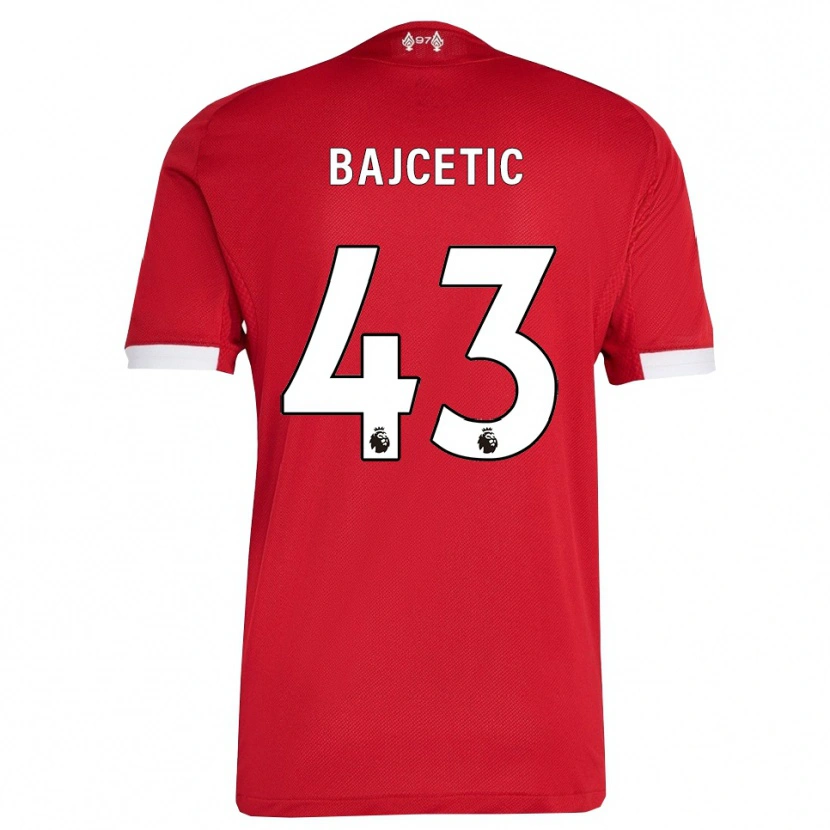 Danxen Män Stefan Bajcetic #43 Röd Vit Hemmatröja Matchtröjor 2025/26 Tröjor T-Tröja