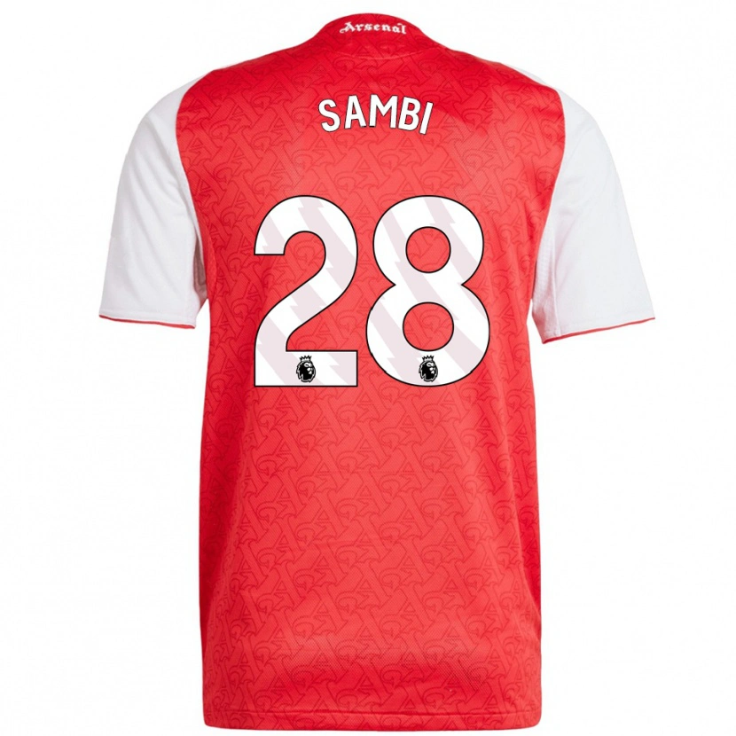 Danxen Män Albert Sambi Lokonga #28 Röd Vit Hemmatröja Matchtröjor 2025/26 Tröjor T-Tröja