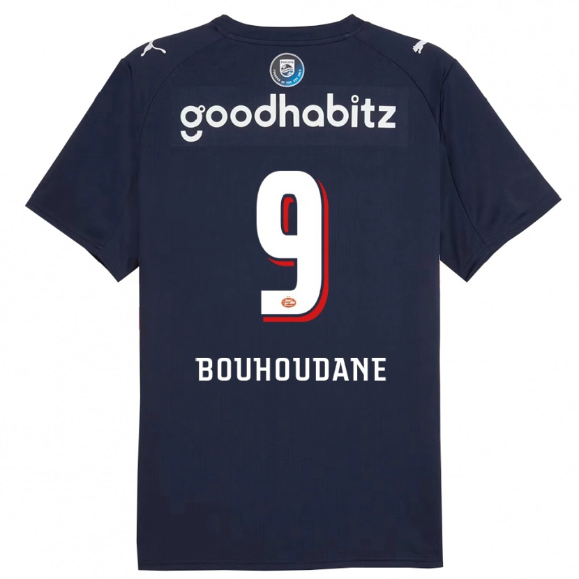 Danxen Män Sami Bouhoudane #9 Marinblå Vit Bortatröja Matchtröjor 2025/26 Tröjor T-Tröja