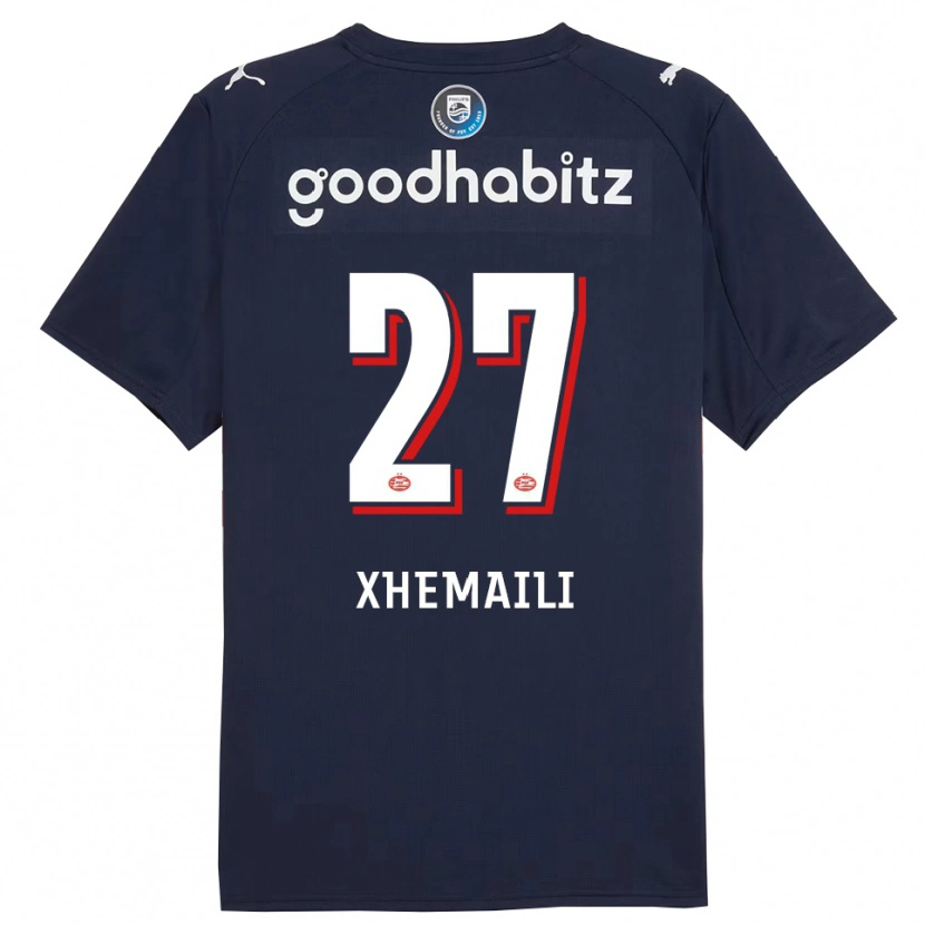 Danxen Män Riola Xhemaili #27 Marinblå Vit Bortatröja Matchtröjor 2025/26 Tröjor T-Tröja