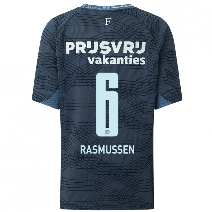 Danxen Män Jacob Rasmussen #6 Svart Grå Bortatröja Matchtröjor 2025/26 Tröjor T-Tröja