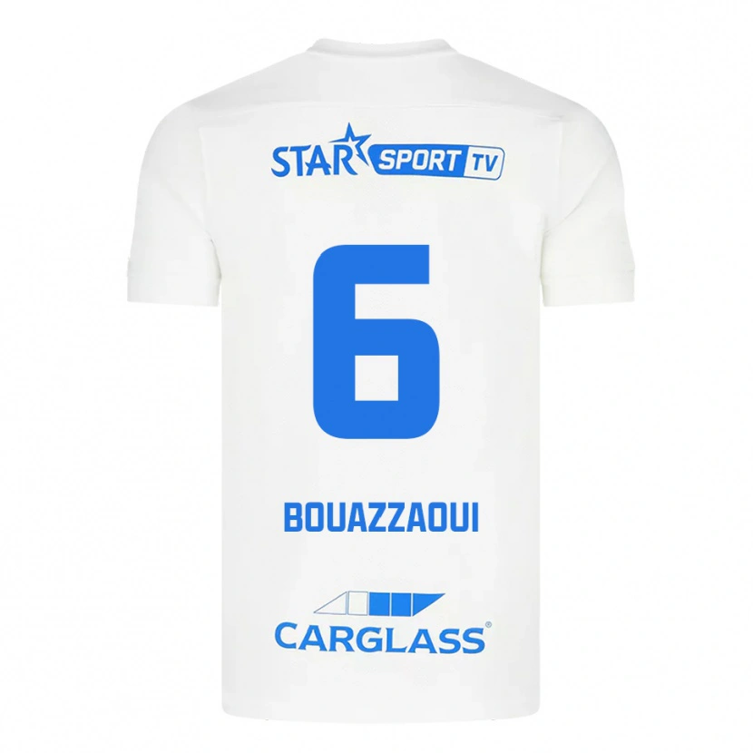 Danxen Män Ilyas Bouazzaoui #6 Vit Blå Bortatröja Matchtröjor 2025/26 Tröjor T-Tröja
