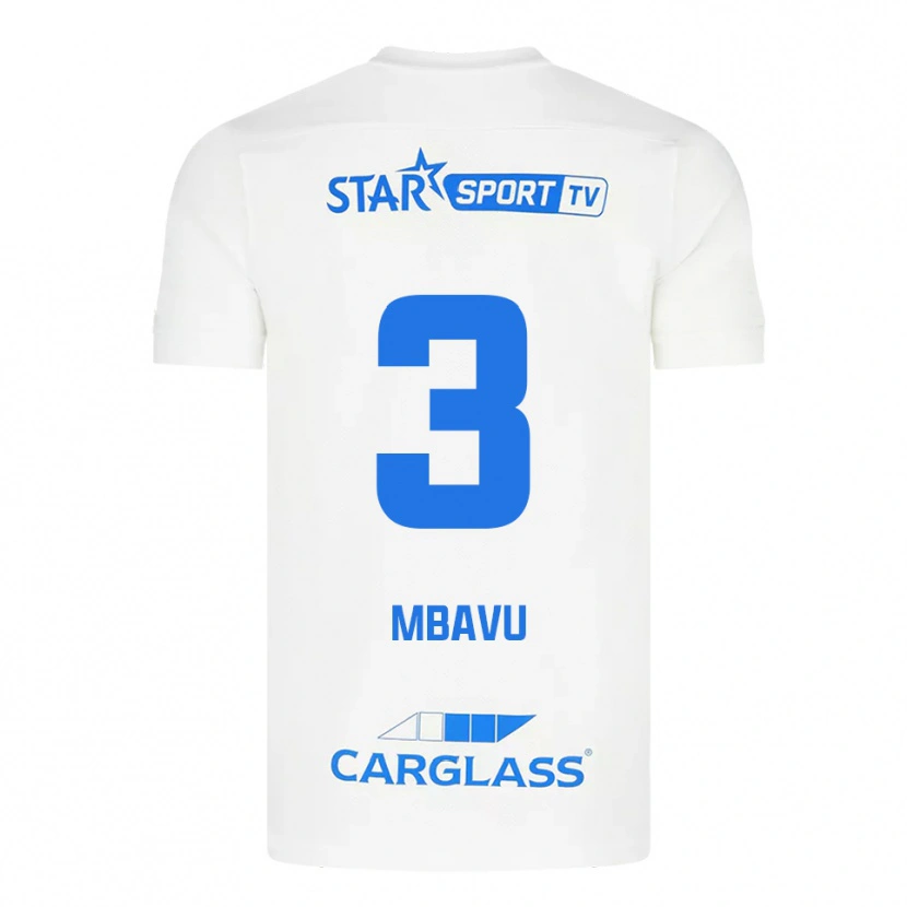 Danxen Män Elie Mbavu #3 Vit Blå Bortatröja Matchtröjor 2025/26 Tröjor T-Tröja