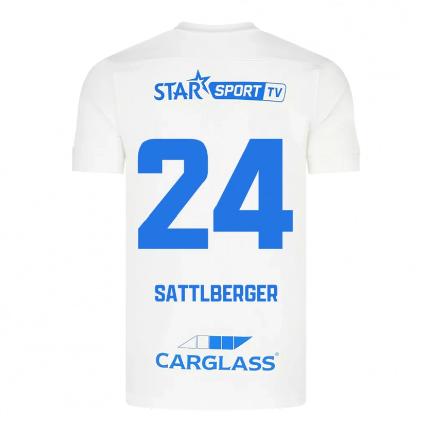 Danxen Män Nikolas Sattlberger #24 Vit Blå Bortatröja Matchtröjor 2025/26 Tröjor T-Tröja