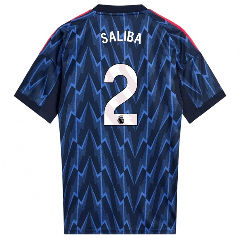 Danxen Män William Saliba #2 Marinblå Röd Bortatröja Matchtröjor 2025/26 Tröjor T-Tröja