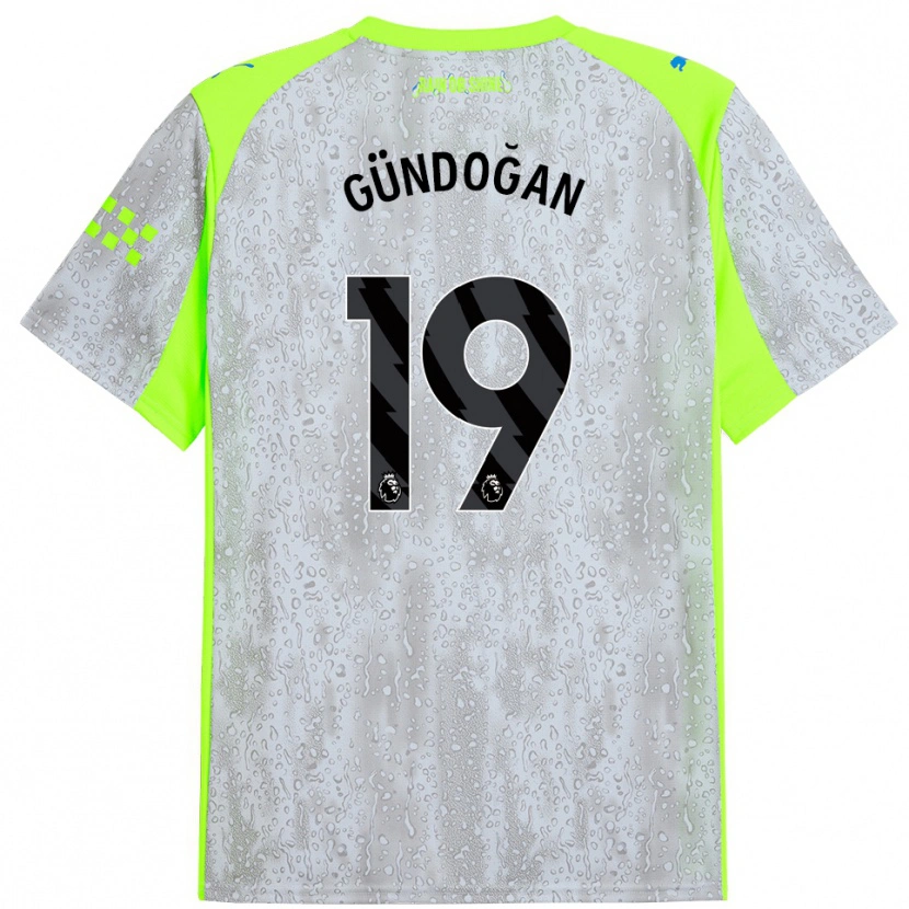 Danxen Män İlkay Gündoğan #19 Grå Gul Tredjesatsen Matchtröjor 2025/26 Tröjor T-Tröja