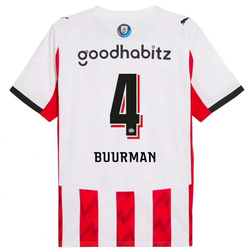 Danxen Kvinnor Veerle Buurman #4 Röd Vit Hemmatröja Matchtröjor 2025/26 Tröjor T-Tröja