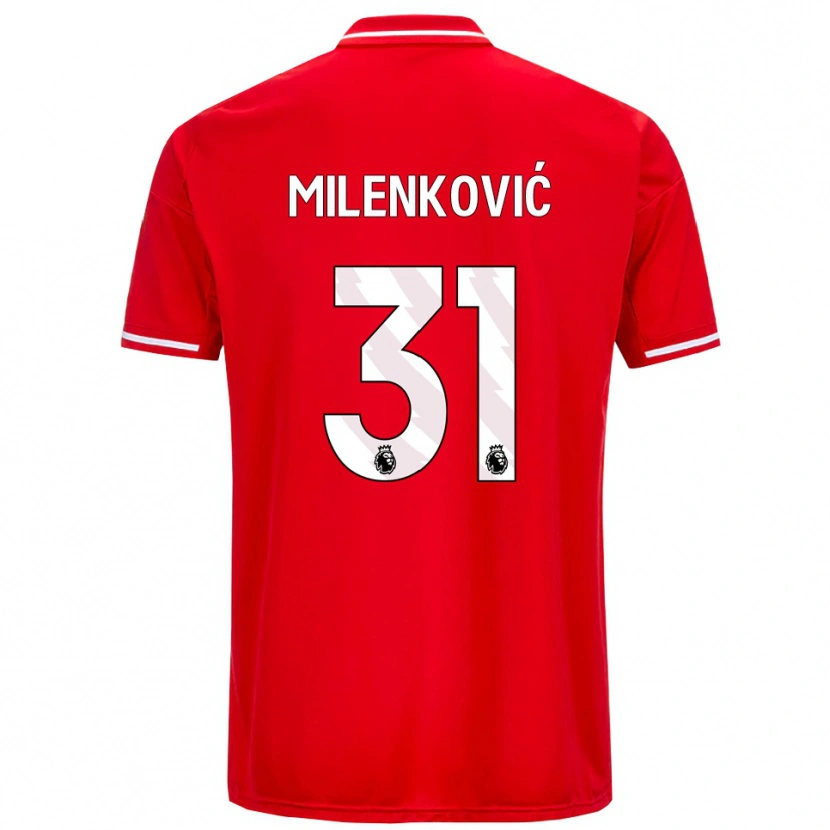 Danxen Kvinnor Nikola Milenković #31 Röd Vit Hemmatröja Matchtröjor 2025/26 Tröjor T-Tröja