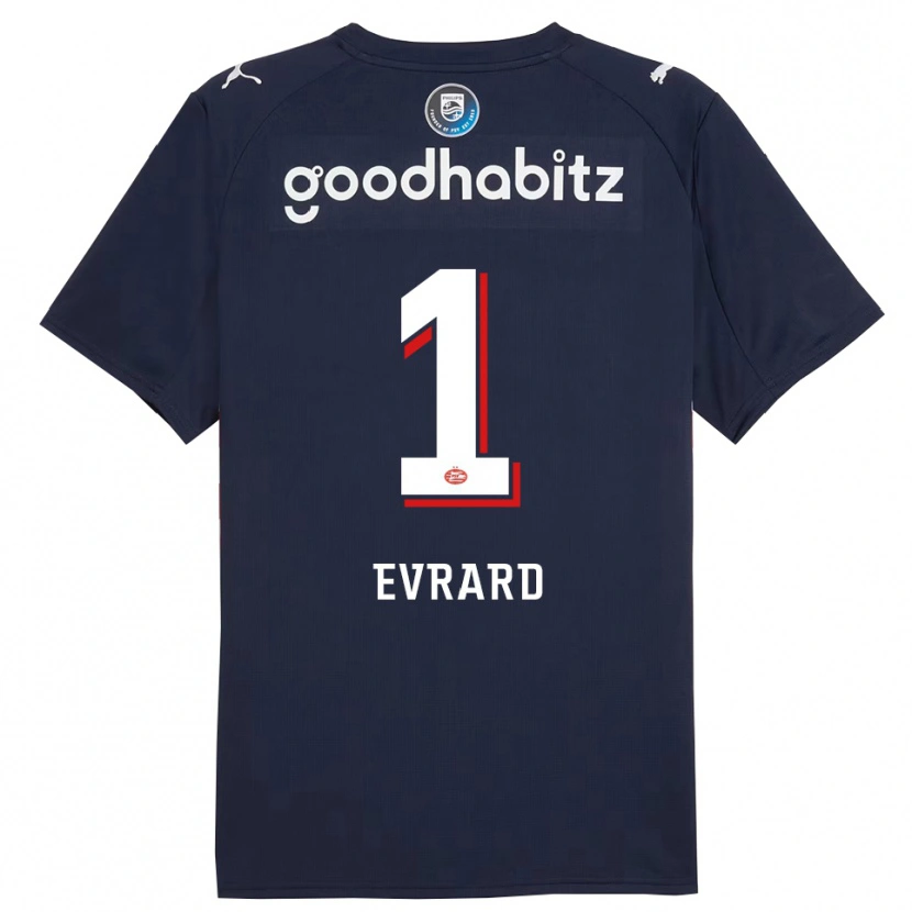 Danxen Kvinnor Nicky Evrard #1 Marinblå Vit Bortatröja Matchtröjor 2025/26 Tröjor T-Tröja
