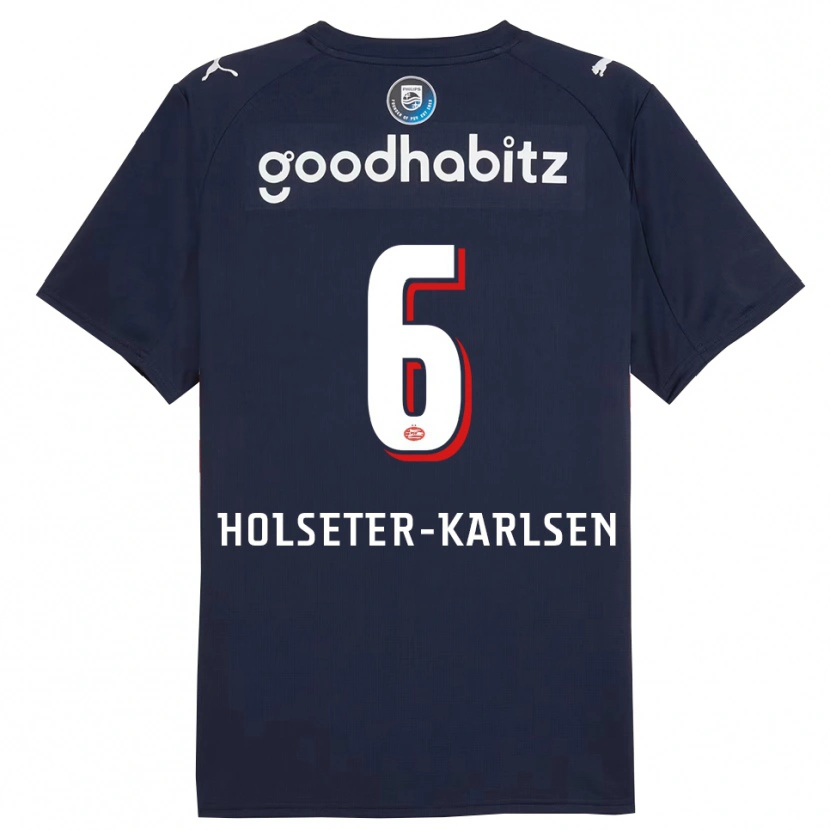 Danxen Kvinnor Philip Holseter-Karlsen #6 Marinblå Vit Bortatröja Matchtröjor 2025/26 Tröjor T-Tröja