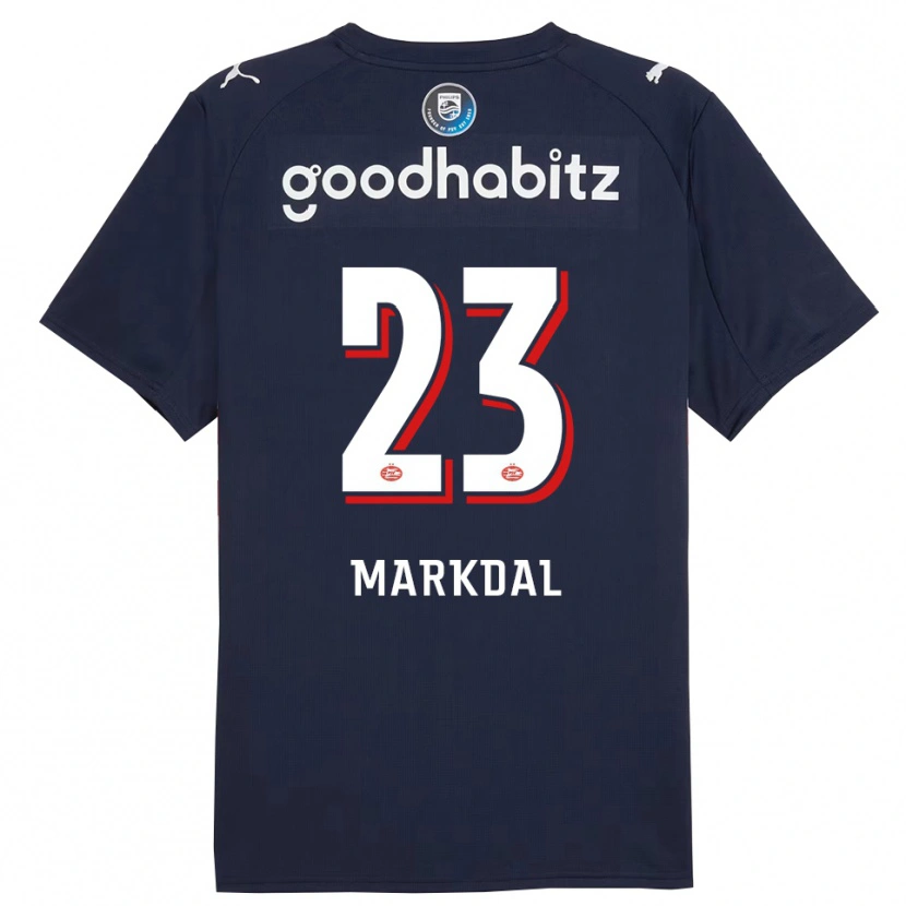 Danxen Kvinnor Mikkel Markdal #23 Marinblå Vit Bortatröja Matchtröjor 2025/26 Tröjor T-Tröja