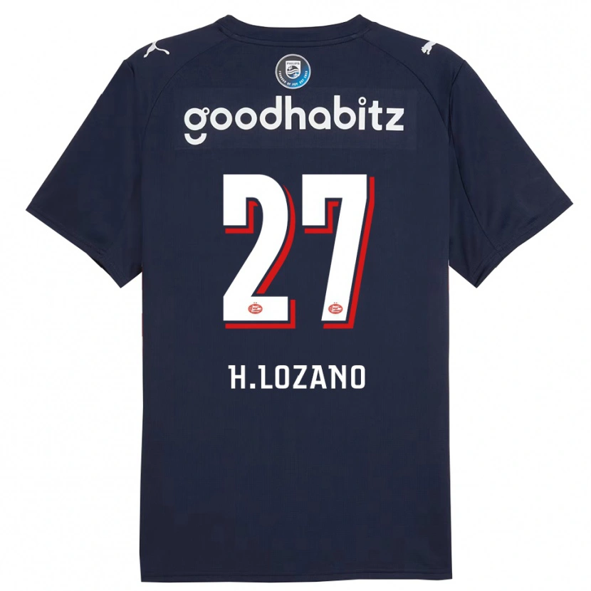 Danxen Kvinnor Hirving Lozano #27 Marinblå Vit Bortatröja Matchtröjor 2025/26 Tröjor T-Tröja