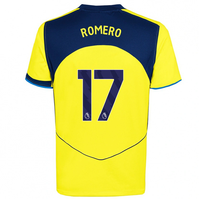 Danxen Kvinnor Cristian Romero #17 Gul Marinblå Tredjesatsen Matchtröjor 2025/26 Tröjor T-Tröja