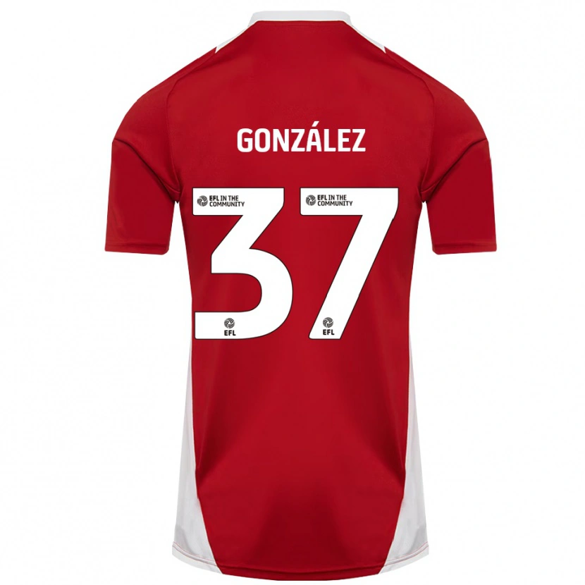Danxen Barn Dani González #37 Röd Vit Guld Hemmatröja Matchtröjor 2025/26 Tröjor T-Tröja