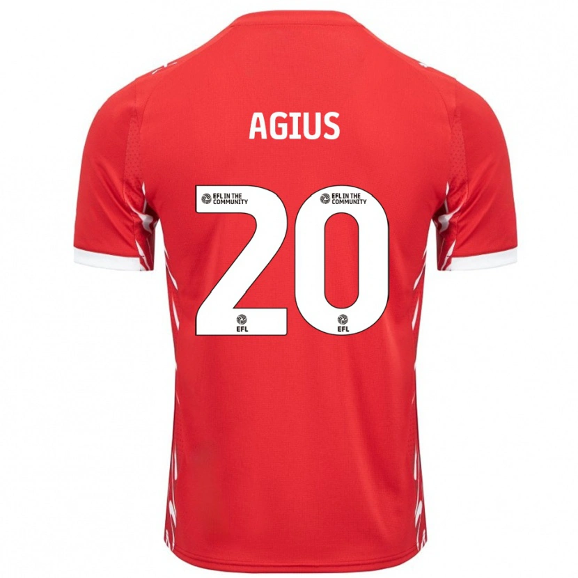 Danxen Män Calum Agius #20 Röd Vit Hemmatröja Matchtröjor 2025/26 Tröjor T-Tröja