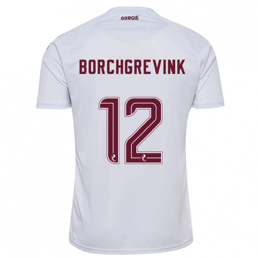 Danxen Män Christian Borchgrevink #12 Vit Vinröd Bortatröja Matchtröjor 2025/26 Tröjor T-Tröja