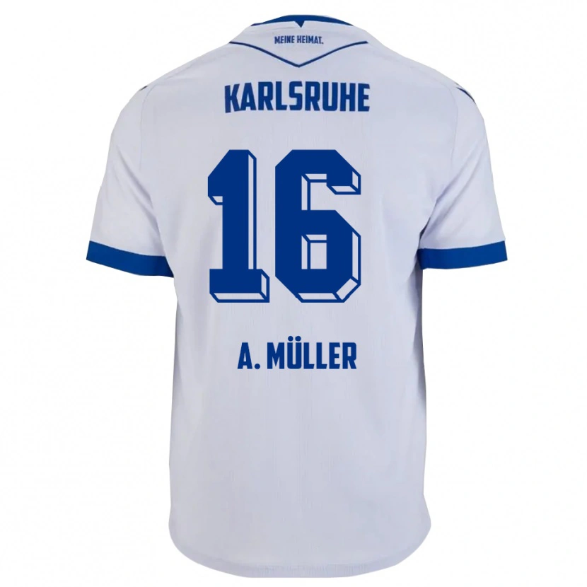 Danxen Barn Andreas Müller #16 Vit Blå Bortatröja Matchtröjor 2025/26 Tröjor T-Tröja