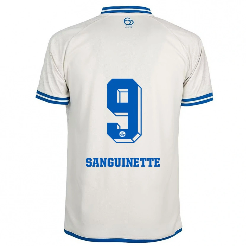 Danxen Barn Pierre Sanguinette #9 Vit Blå Bortatröja Matchtröjor 2025/26 Tröjor T-Tröja