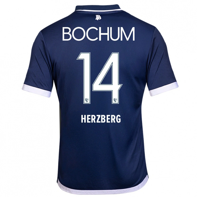 Danxen Män Janek Herzberg #14 Marinblå Vit Hemmatröja Matchtröjor 2025/26 Tröjor T-Tröja