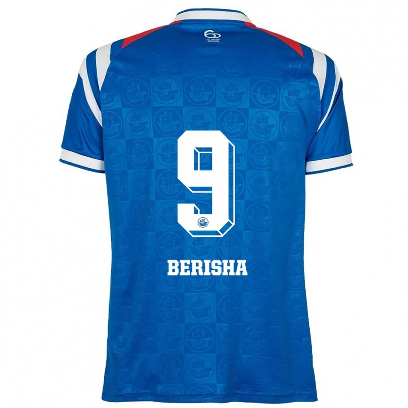 Danxen Män Albin Berisha #9 Blå Vit Röd Hemmatröja Matchtröjor 2025/26 Tröjor T-Tröja