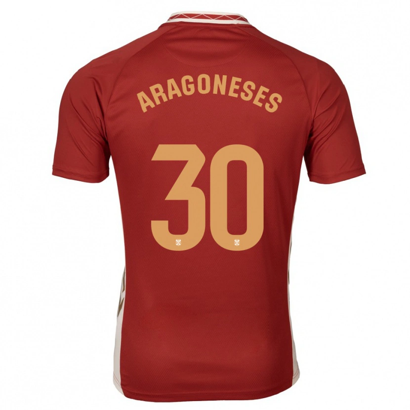 Danxen Män Sergio Aragoneses #30 Vinröd Guld Bortatröja Matchtröjor 2025/26 Tröjor T-Tröja