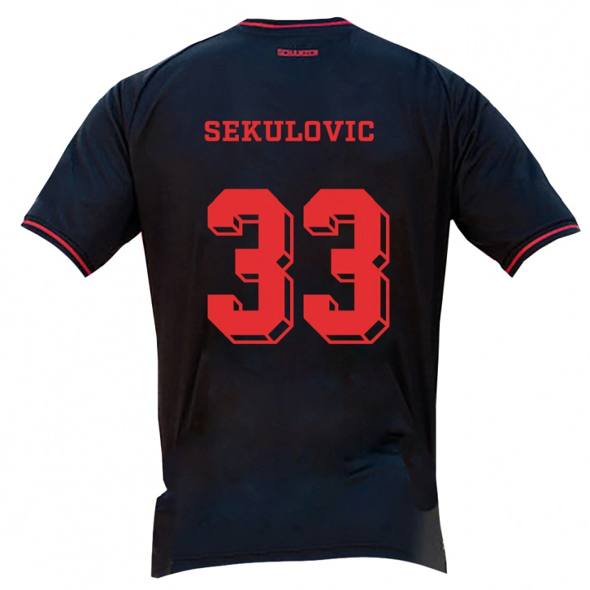 Danxen Män Davide-Danilo Sekulovic #33 Svart Röd Vit Bortatröja Matchtröjor 2025/26 Tröjor T-Tröja