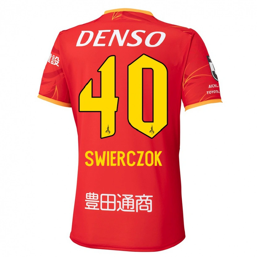 Danxen Barn Jakub Swierczok #40 Röd Gul Hemmatröja Matchtröjor 2025/26 Tröjor T-Tröja