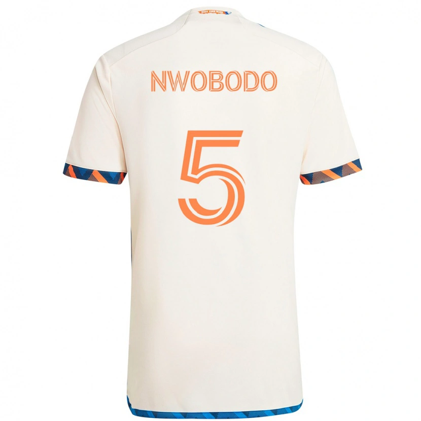 Danxen Barn Obinna Nwobodo #5 Vit Blå Orange Bortatröja Matchtröjor 2025/26 Tröjor T-Tröja