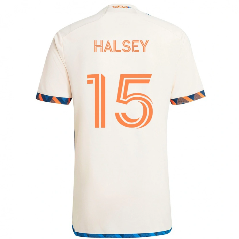Danxen Barn Bret Halsey #15 Vit Blå Orange Bortatröja Matchtröjor 2025/26 Tröjor T-Tröja
