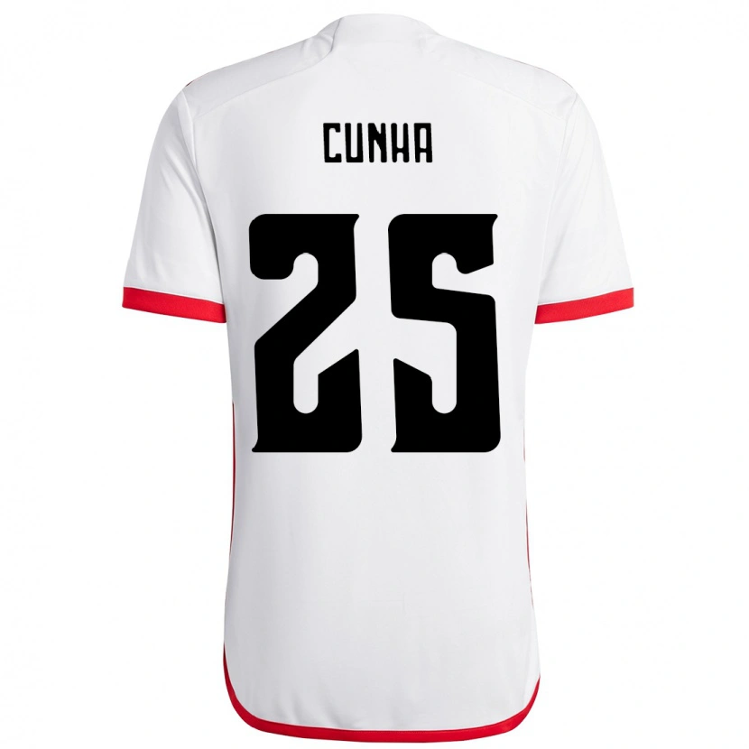 Danxen Barn Matheus Cunha #25 Vit Röd Bortatröja Matchtröjor 2025/26 Tröjor T-Tröja