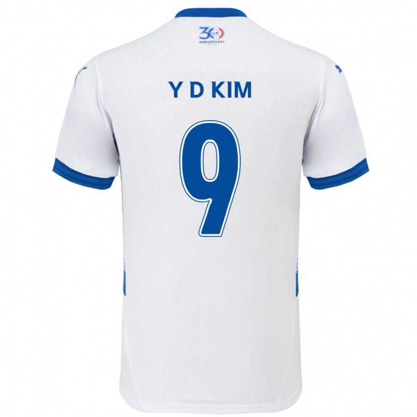 Danxen Barn Dong-Yeon Kim #9 Vit Kungsblå Bortatröja Matchtröjor 2025/26 Tröjor T-Tröja