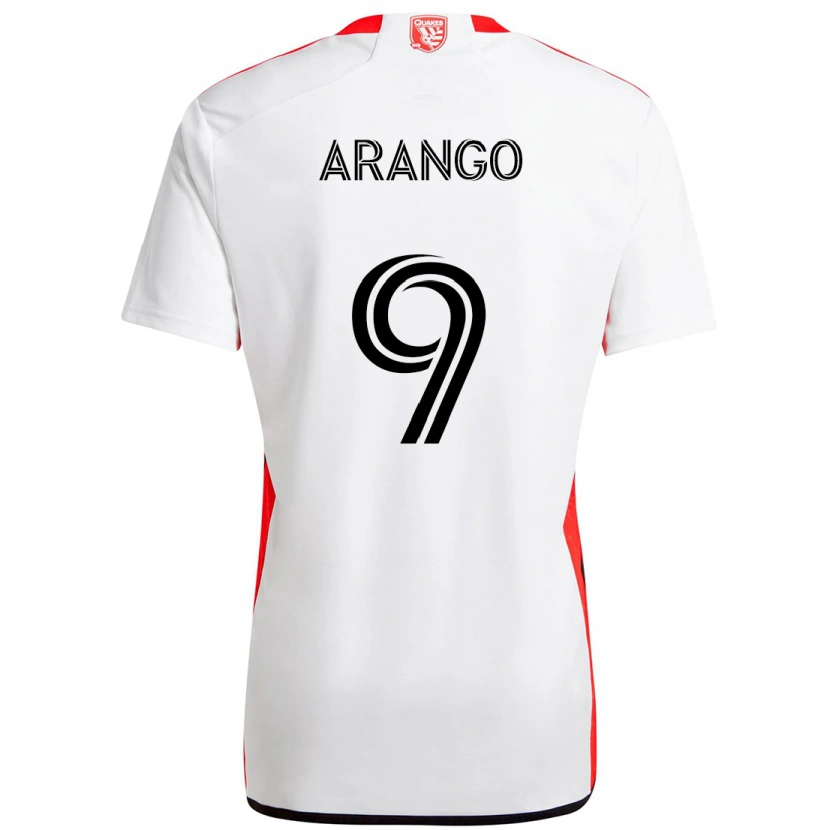 Danxen Män Cristian Arango #9 Vit Röd Bortatröja Matchtröjor 2025/26 Tröjor T-Tröja