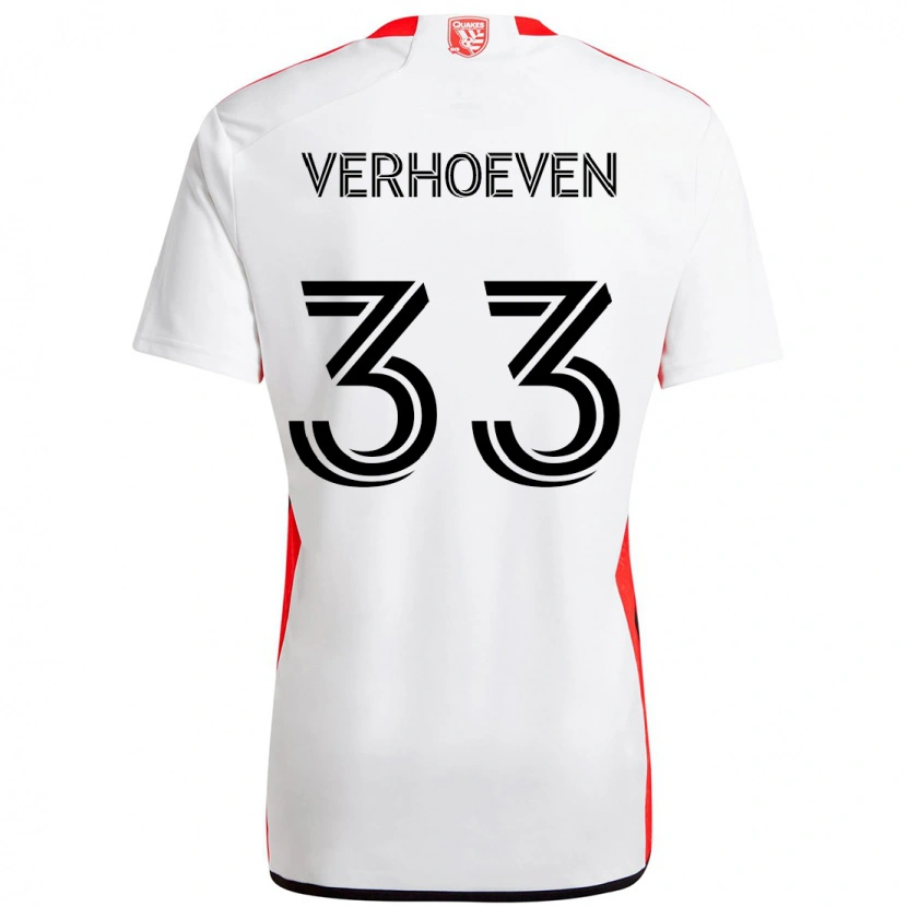 Danxen Män Oscar Verhoeven #33 Vit Röd Bortatröja Matchtröjor 2025/26 Tröjor T-Tröja