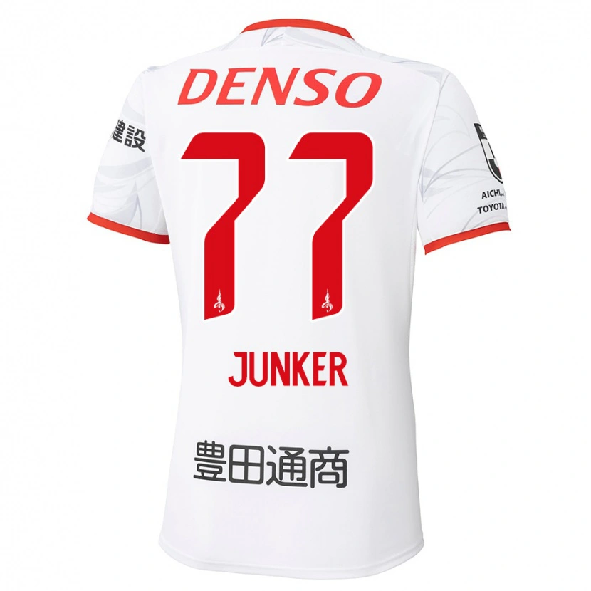 Danxen Män Kasper Junker #77 Vit Röd Bortatröja Matchtröjor 2025/26 Tröjor T-Tröja