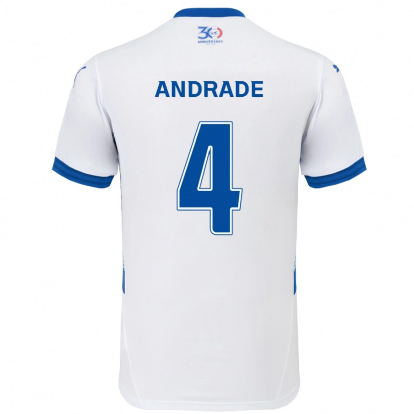 Danxen Män Léo Andrade #4 Vit Kungsblå Bortatröja Matchtröjor 2025/26 Tröjor T-Tröja
