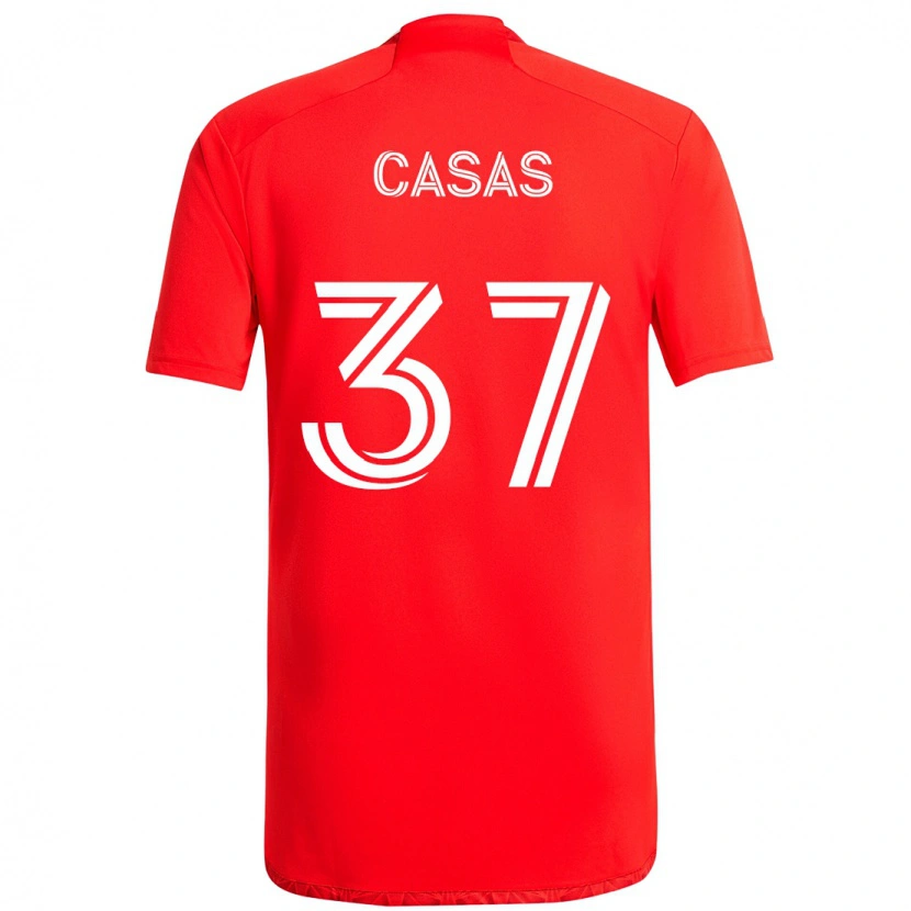 Danxen Kvinnor Javier Casas #37 Röd Vit Hemmatröja Matchtröjor 2025/26 Tröjor T-Tröja