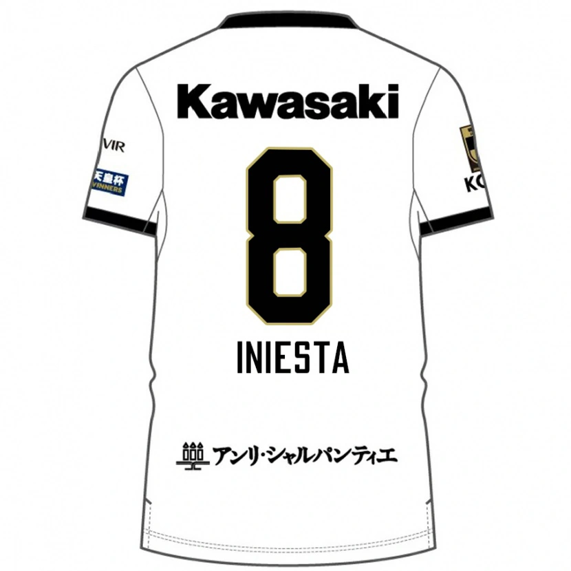 Danxen Kvinnor Andres Iniesta #8 Vit Svart Bortatröja Matchtröjor 2025/26 Tröjor T-Tröja