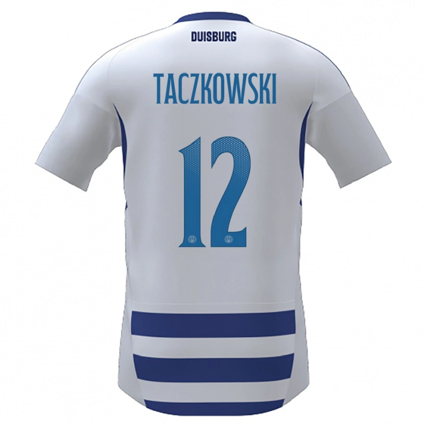 Danxen Kvinnor Simon Taczkowski #12 Vit Blå Hemmatröja Matchtröjor 2025/26 Tröjor T-Tröja
